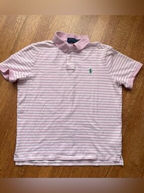 Polo Ralph Lauren Men’s Large Classic-Fit Striped Piqué Polo Shirt Pink White